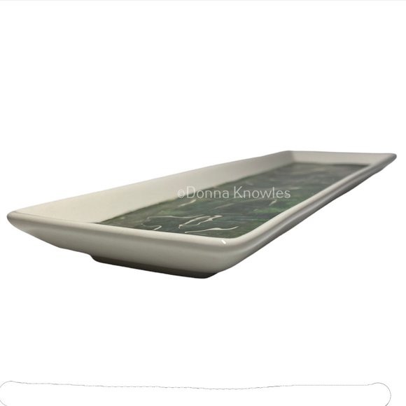 NWOT Fluid Art Ceramic Tray with Metal Stand - Picture 4 of 11